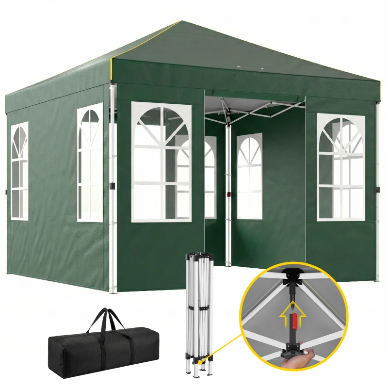Outsunny Carpa Plegable 3x3 m Pop-up con UPF50+ 4 Laterales Desmontables Altura Ajustable y Bolsa de Transporte Verde