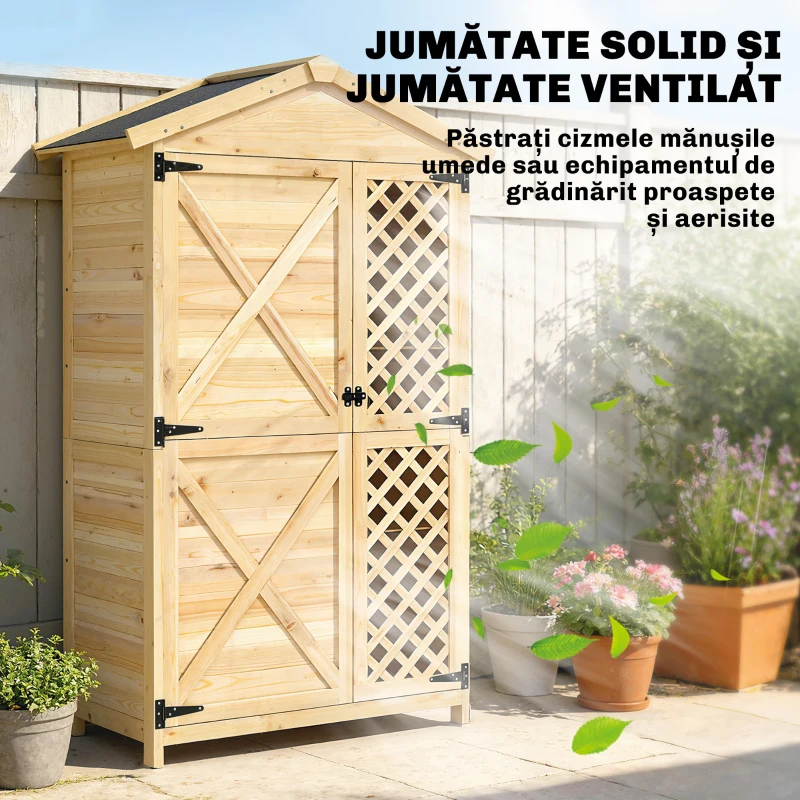 Outsunny Dulap Exterior: Căsuță de Grădină cu Ușă Ventilată și Kit Anti-Răsturnare.