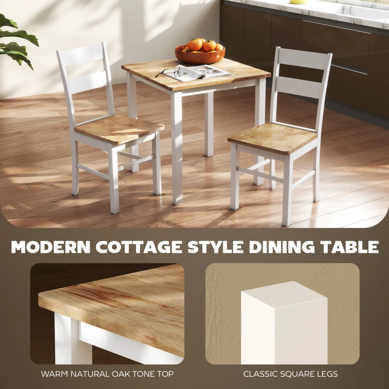 HOMCOM Stół z Drewna Kauczukowego dla do 4 Osób, Antypoślizgowe Podkładki, Drewno Naturalne