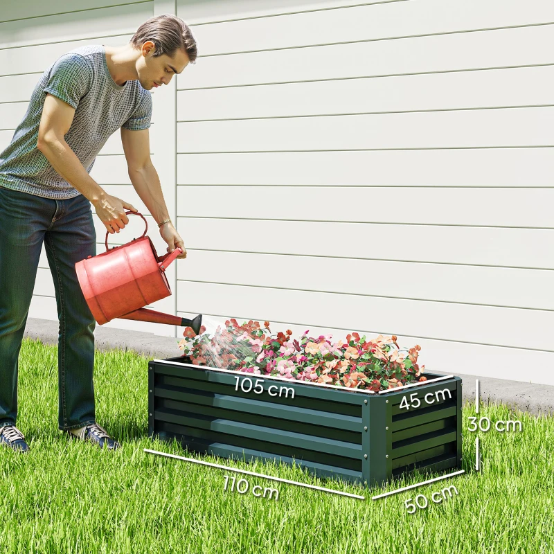 Outsunny Juego de 2 Jardineras Exterior Grandes de Acero Galvanizado Huertos Urbanos para Terraza Jardín 110x50x30 cm Verde