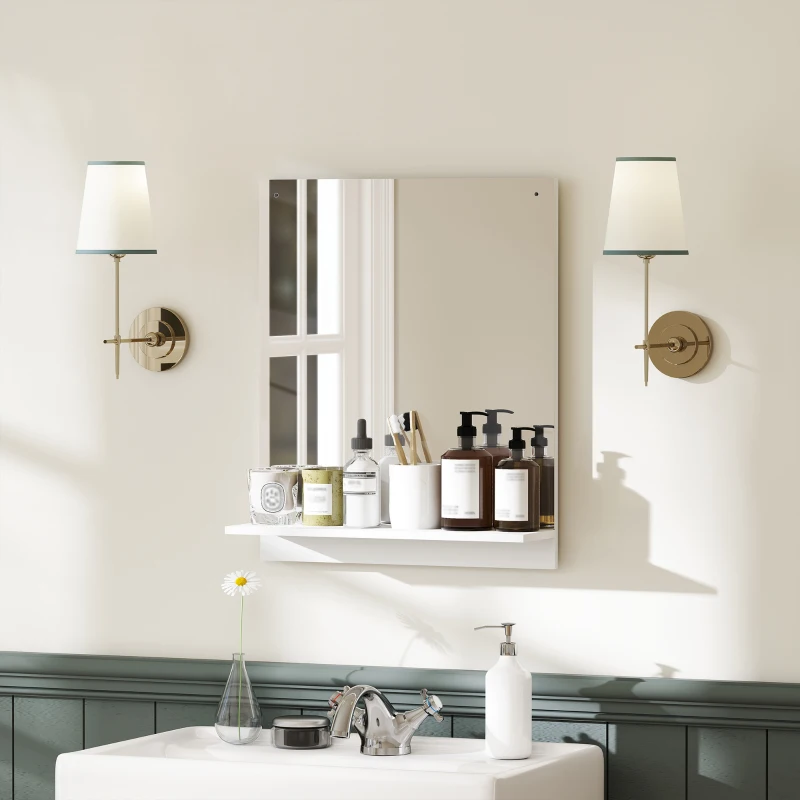 HOMCOM Miroir de salle de bain avec étagère, 50 x 60 cm, miroir mural moderne pour chambre, entrée, couloir, blanc