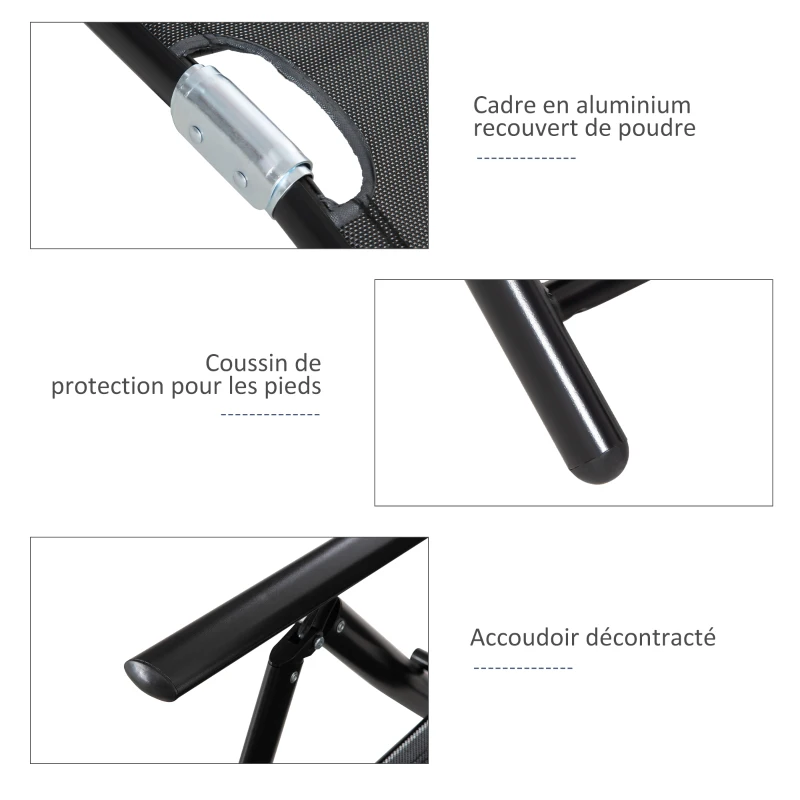 Outsunny Lot de 2 bain de soleil, chaise longue pliante, dossier réglable 7 positions, cadre en aluminium, 64x134x95cm, noir