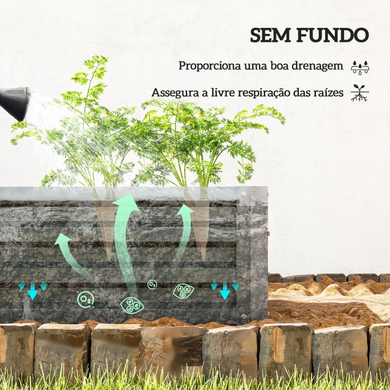 Outsunny Conjunto de 2 Floreiras Grandes para Exterior em Aço Galvanizado Hortas para Terraço Jardim 110x50x30 cm Cinzento
