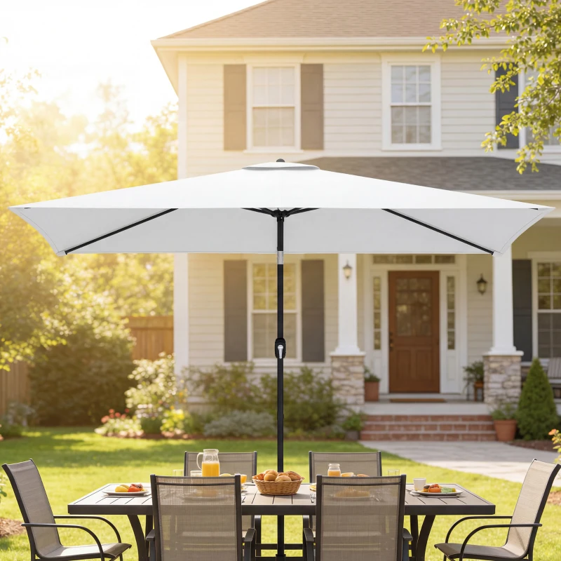 Outsunny Garden Parasol, Parasol Umbrella with Crank Handle, Tilt Function, Polyester Canopy, Cream White