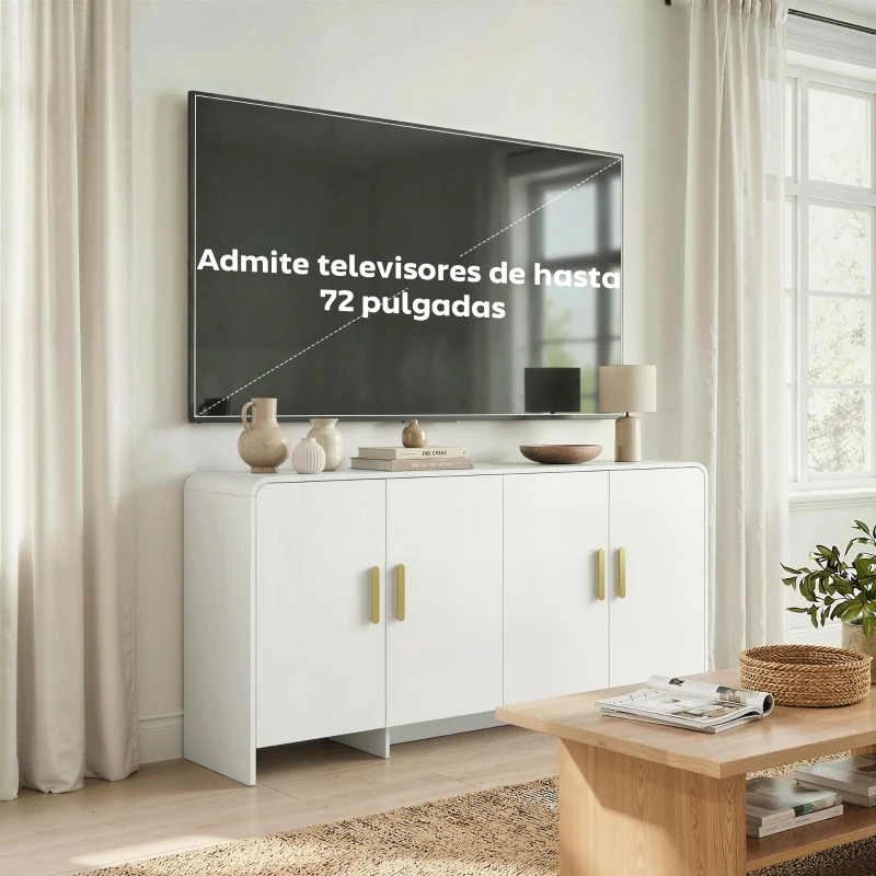 HOMCOM Aparador de Cocina con 4 Estantes 4 Puertas de Cierre Suave Mueble para TV de 72 Pulgadas 152x40x80 cm Blanco