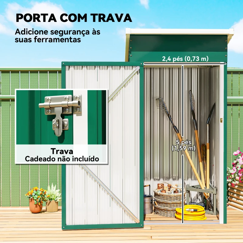Outsunny Abrigo Exterior Metálico 107,5x91x185 cm Abrigo de Jardim com Teto Inclinado Porta com Trinco Ventilação e Luvas Verde