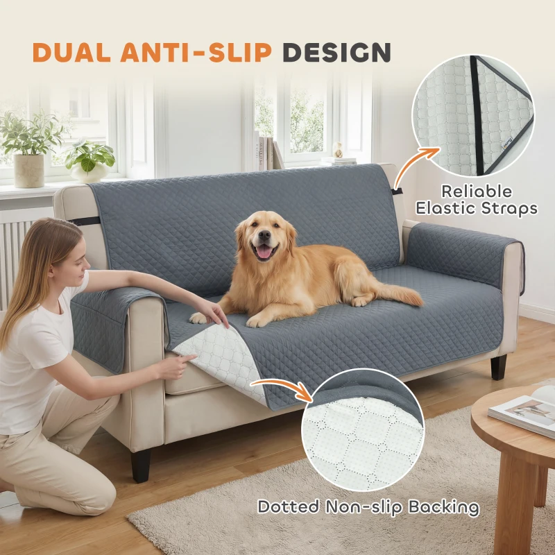 PawHut Waterproof Sofa Cover 3 Seater, Soft Couch Cover for Dogs Cats Pets, Non Slip Sofa Slipcoevr with Elastic Straps