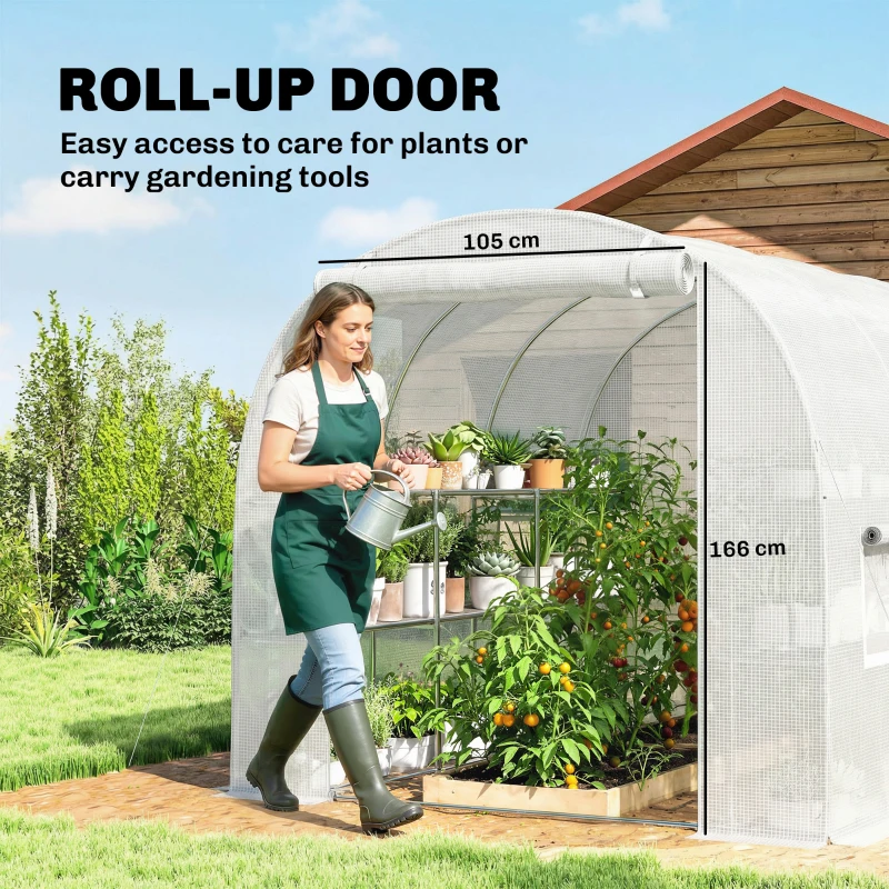 Outsunny Szklarnia foliowa 2,7 x 2 x 2 m z półkami, rolowanymi drzwiami, 6 oknami, wspornikami