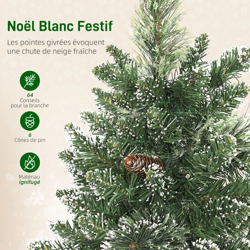 HOMCOM Sapin de Noël artificiel 60 cm, mini arbre de Noël de table floqué avec 35 LED, pommes de pin, fonctionne à piles, vert