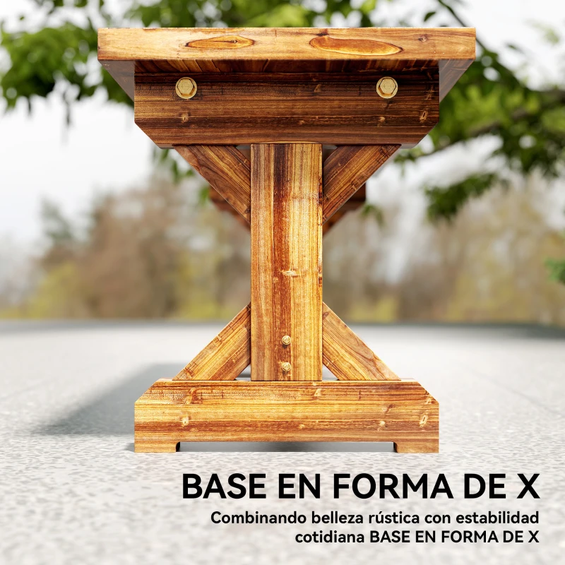 Outsunny Banco de Jardín de Madera Banco Rústico Exterior de 2 Plazas con Base en Forma de X Carga 240kg 114x40x46cm Carbonizado