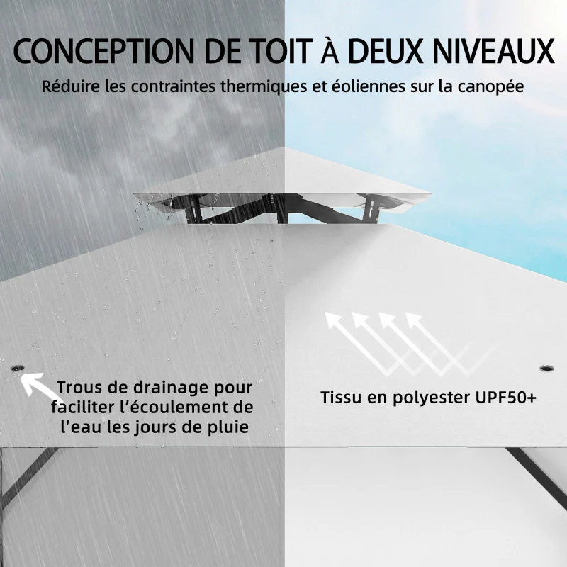 Outsunny Tonnelle de jardin extérieur 3x3m pavillon de jardin, toit double, rideaux, crochets de plafond, cadre en métal, crème