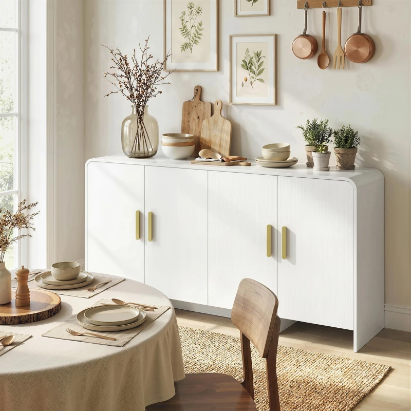 HOMCOM Aparador de Cocina con 4 Estantes 4 Puertas de Cierre Suave Mueble para TV de 72 Pulgadas 152x40x80 cm Blanco