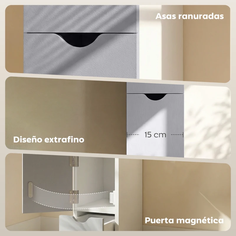 HOMCOM Columna de Baño Moderno Mueble Auxiliar de Baño con 2 Estantes 2 Cajones y 1 Puerta Antivuelco 15x33x136,8 cm Blanco