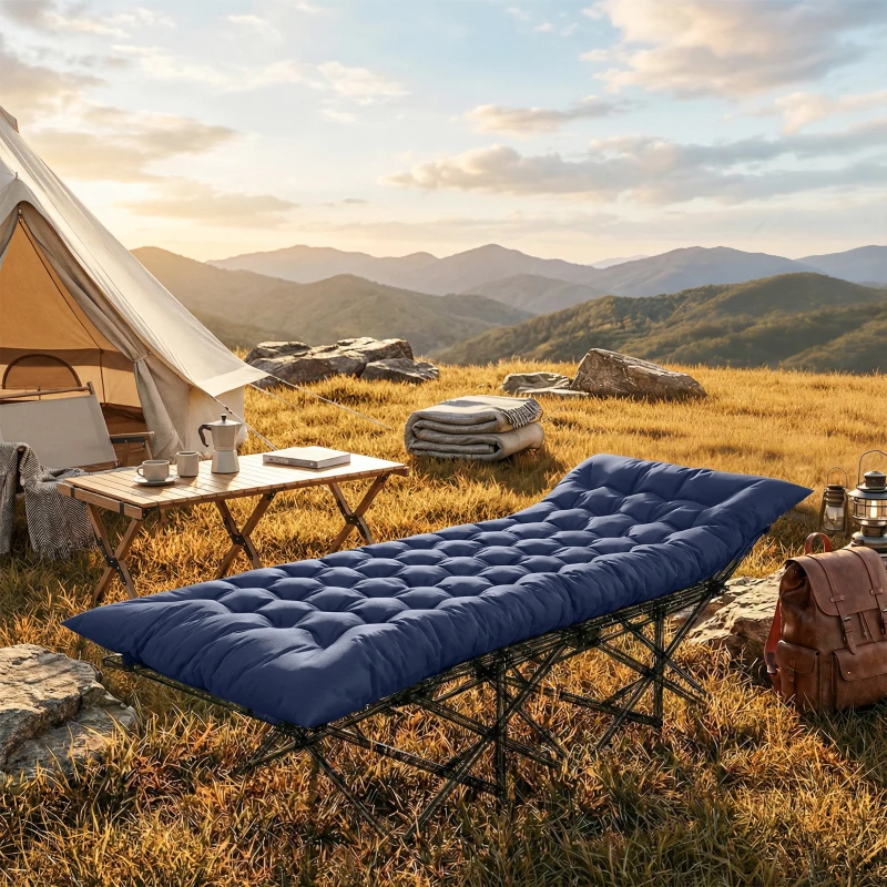 Outsunny Sleeping Mat, Foldable Camping Mattress Pad with Four Corner Elastic Straps, Dark Blue