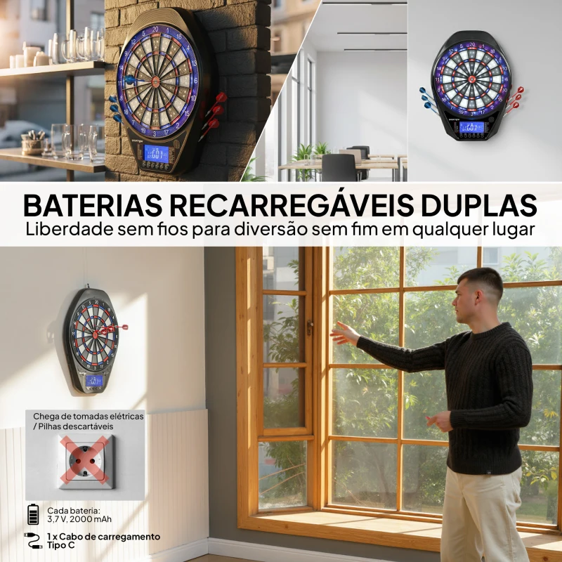 SPORTNOW Alvo Eletrónico com 6 Dardos e 24 Pontas Macias Ecrã LED 34 Jogos e 2235 Programas 60,5x45,5x3,6 cm Multicolor