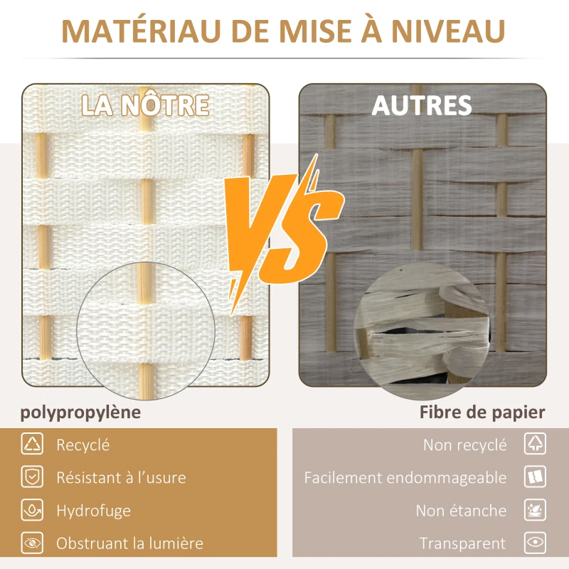 HOMCOM Paravent interieur en bois 6 panneaux 240 x 170 cm séparateur de pièce pliable pour salon, chambre à coucher, naturel