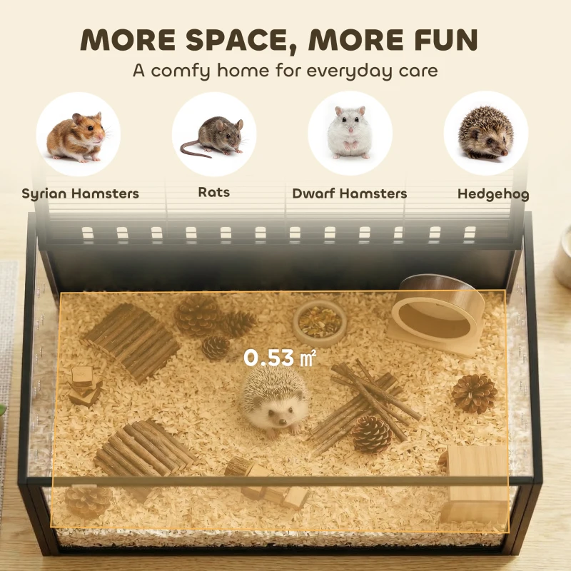 PawHut Hamster Cage Steel Chewproof with Openable Top, Deep Burrow for Dwarf Syrian Hamster, Gerbil, Rats, 105 x 51 x 53 cm