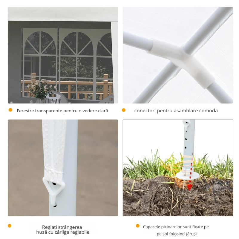Outsunny Foișor de Grădină cu Pereți Laterali Demontabili, 4 Ferestre și 12 Orificii de Drenaj, 5.85x2.95x2.55 m, Alb