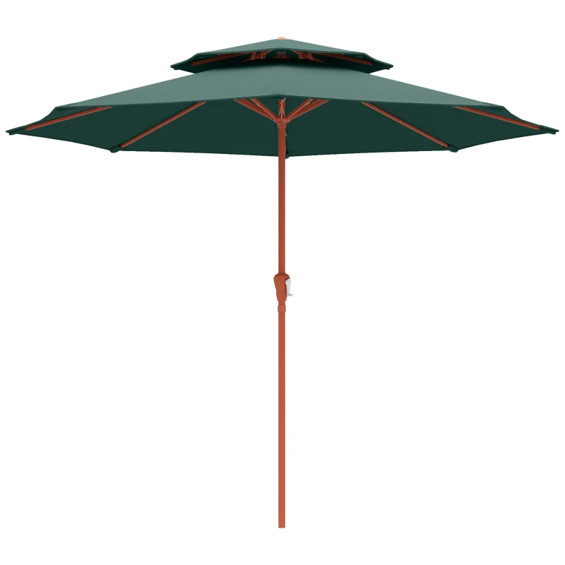 Outsunny 2.7 m Garden Parasol with Double Top Outdoor Market Table Umbrella with Crank System, Green
