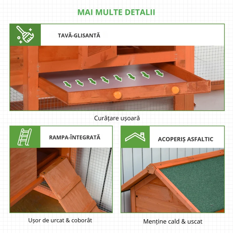 PawHut Cotet din lemn prefabricat cu cuib pentru ouat si compartiment cu tava detasabila(m-4)