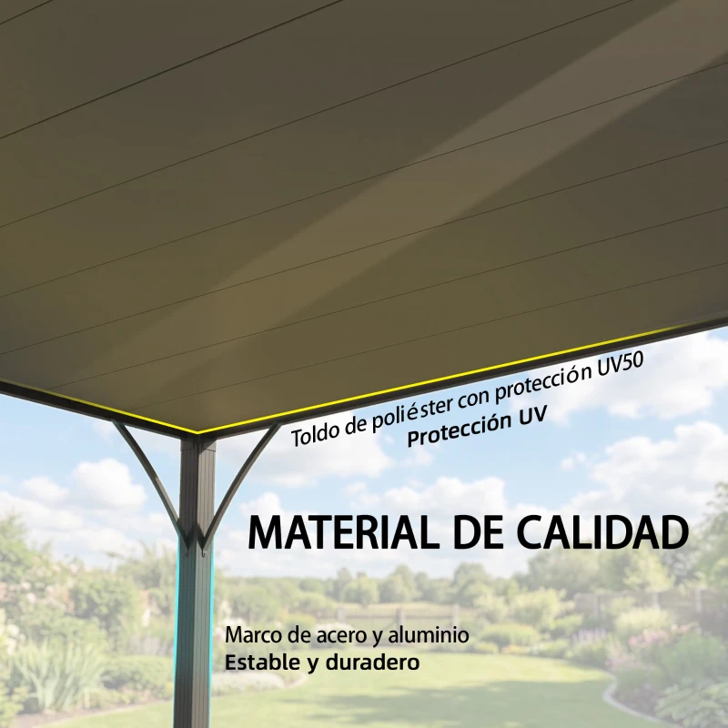 Outsunny Pérgola de Jardín 3x4 m con Protección UPF 50+ Gazebo con Techo Ajustable Estructura de Aluminio para Exterior Gris