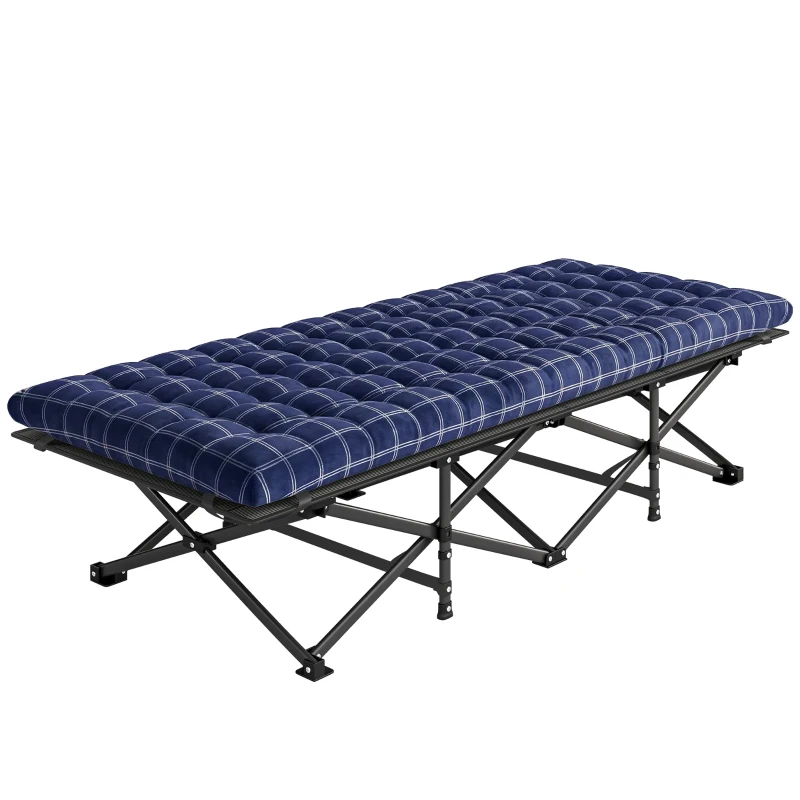 Outsunny Camping Cot with Soft Pad, 80cm Extra Wide Folding Cots with Side Pocket and Carry Bag, Blue