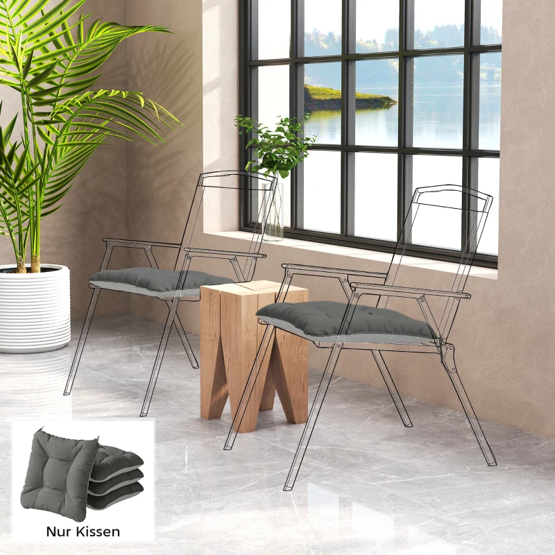 Outsunny Zestaw 4 poduszek na krzesła 39,5 x 39,5 x 10 cm z paskami, antypoślizgowe poduszki do użytku wewnętrznego i zewnętrznego