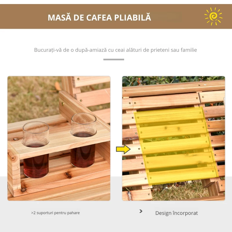 Outsunny Leagan Suspendat cu 3 Locuri din Lemn pentru Gradina sau Terasa