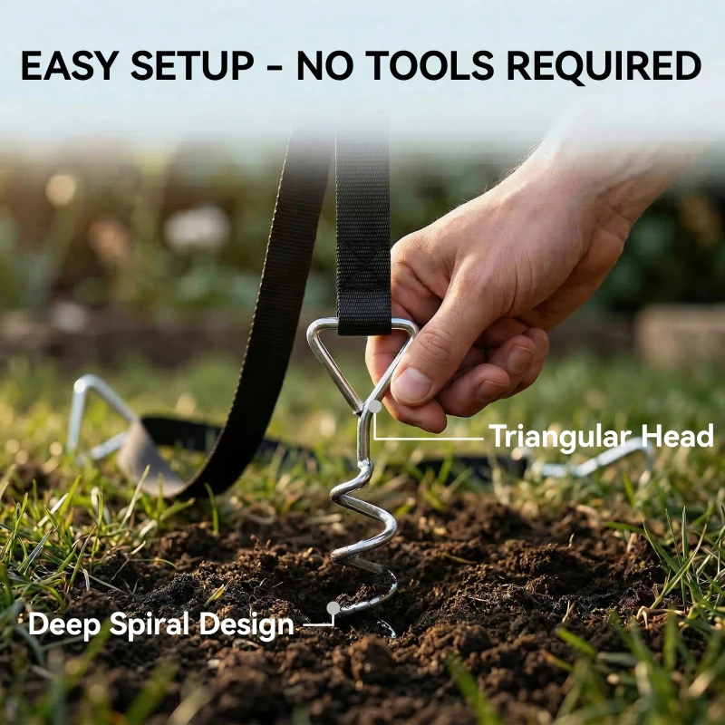 SPORTNOW 4Pcs Trampoline Anchor Kit, 32 cm Galvanised Trampoline Stakes, Spiral Ground Anchors with Triangle Head, Straps