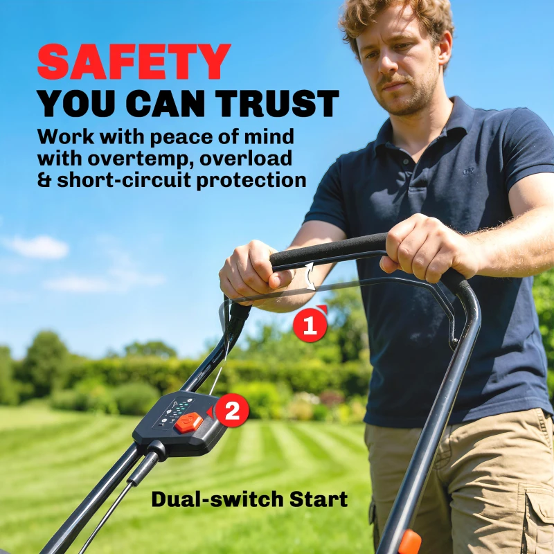 Outsunny Elektryczna Kosiarka 800 W z szerokością cięcia 40 cm, pojemnik na trawę 45 l, wskaźnik akumulatora, ochrona przed przeciążeniem, 7 wysokości cięcia