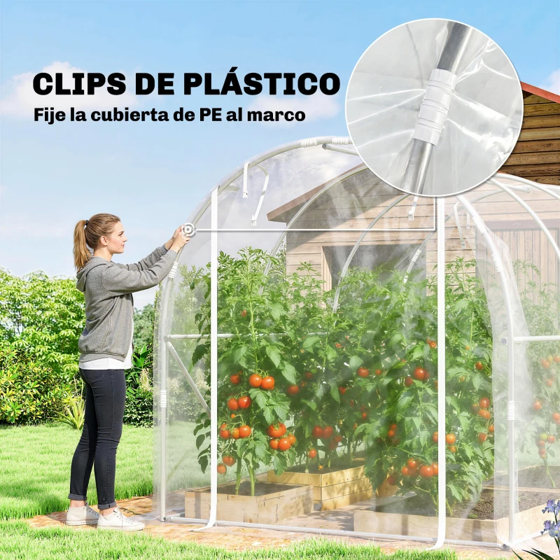Outsunny Invernadero de Túnel 3x2x2 m con 2 Puertas Enrollables Estructura de Acero Galvanizado Cubierta PE Anti-UV Transparente