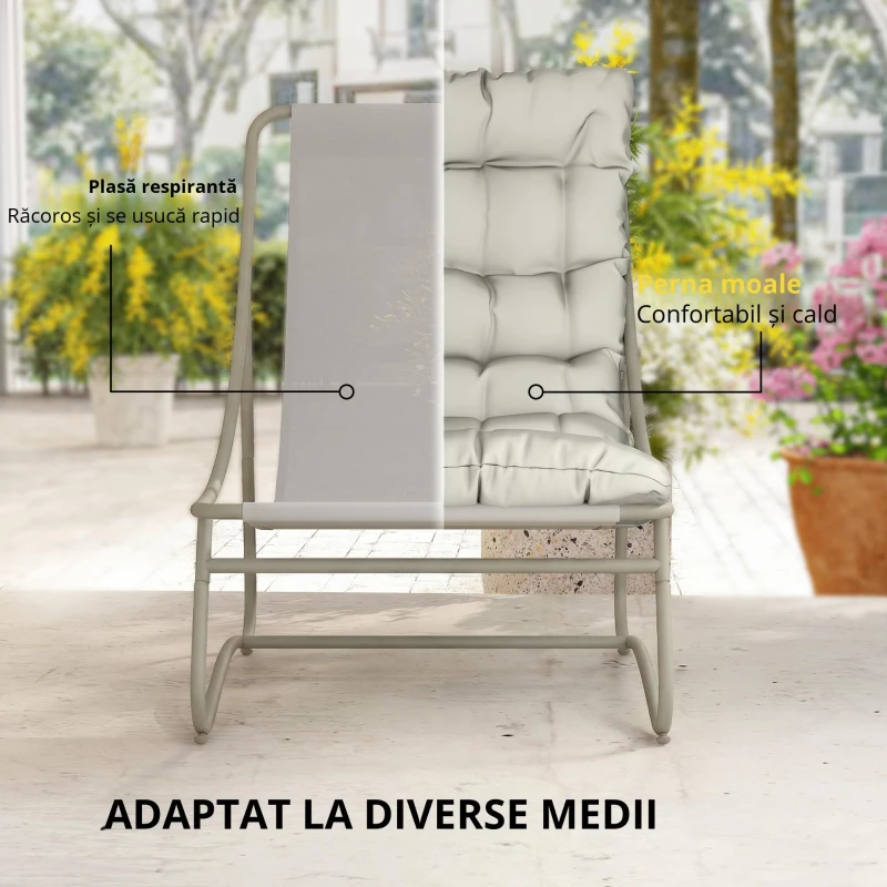 Outsunny Set de grădină 3 piese cu 2 scaune lounge, masă de cafea și perne pentru exterior, patio, balcon, Gri deschis