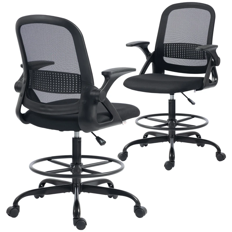 HOMCOM Sedia da Ufficio Ergonomica con Supporto Lombare e Poggiapiedi, in Tessuto e Acciaio, 58x63x105-126 cm, Nero