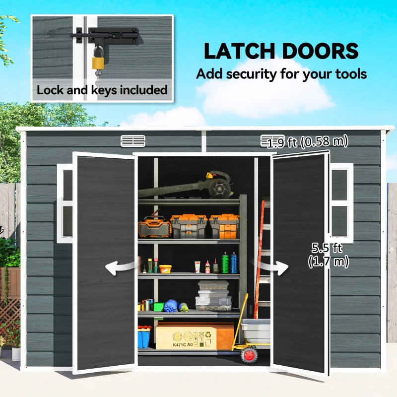 Outsunny Szopa Ogrodowa 3,2 m², Schowek z Płaskim Dachem, 303x123x197 cm z Oknem, Zamykana, Podwójne Drzwi, Wentylacja, Podłoga