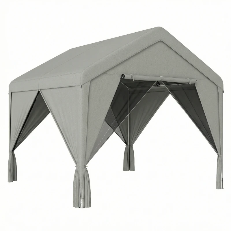 Outsunny Tonnelle de jardin pavillon de jardin hydrofuge structure robuste en acier galvanisé avec toit double pente 3x3m gris