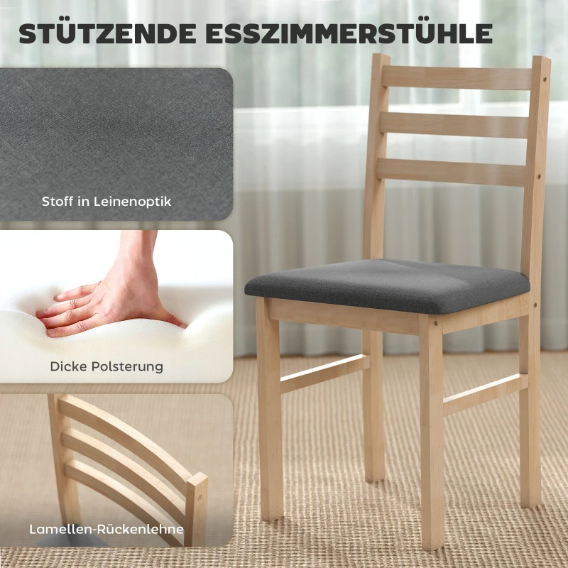 HOMCOM 3-teiliges Esstisch-Set mit 2 Stühlen, Küchentisch für kompakte Räume, gepolsterte Stühle, platzsparend, MDF, Naturholz(m-5)