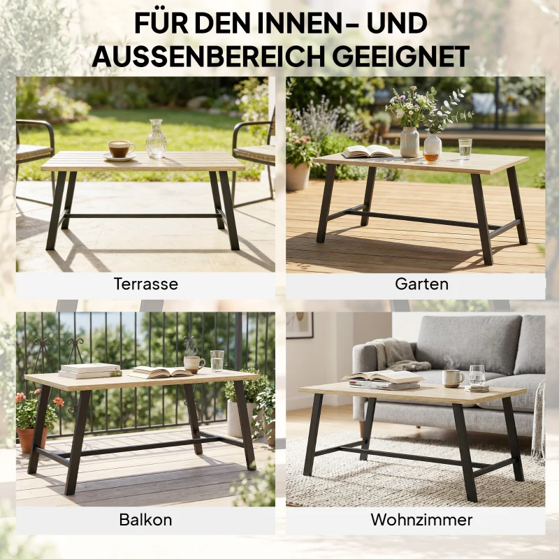Outsunny Outdoor-Couchtisch, rechteckiger Metall-Beistelltisch mit Tischplatte in Holzoptik, 100 x 55 cm, Braun