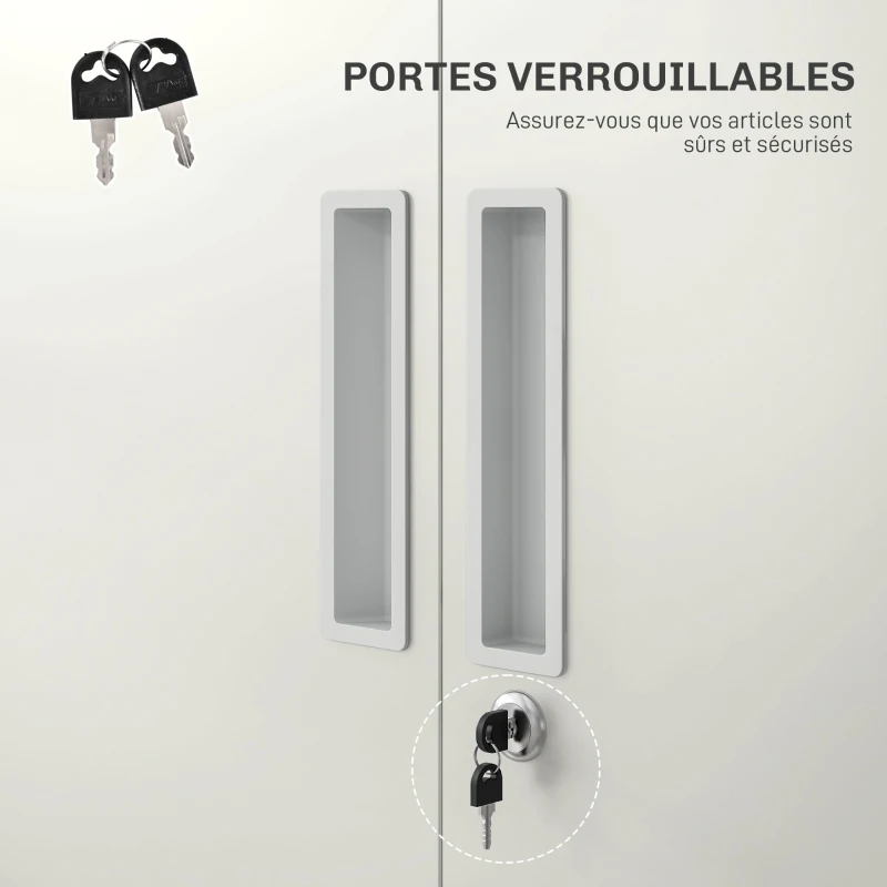 HOMCOM Armoire de bureau à 5 niveaux, armoire en acier avec 2 portes et 4 étagères réglables, verrouillable, blanc