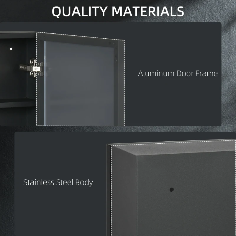 kleankin Bathroom Cabinet with Mirror, Wall Mounted Bathroom Mirror Cabinet with Storage Shelves, 40 x 12 x 60 cm, Black