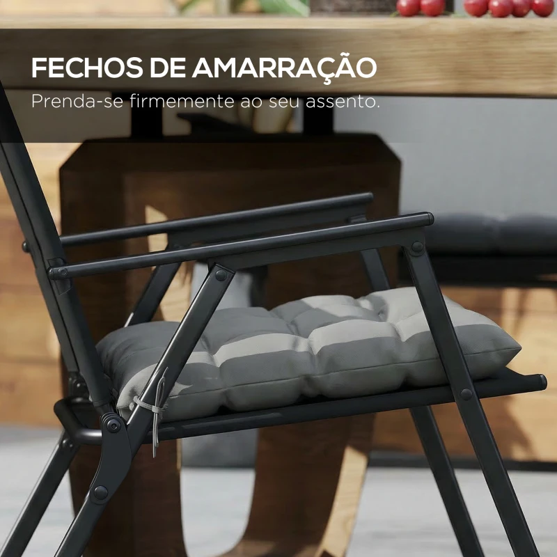 Outsunny Conjunto de 6 Almofadas para Cadeiras de Jantar 40x40 cm 6 Unidades Almofadas para Cadeiras de Jardim Acolchoadas com Fitas Cinzento