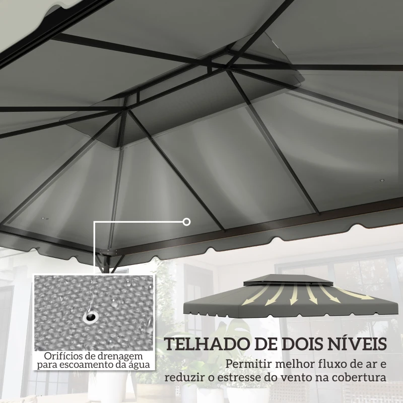 Outsunny Toldo de Substituição para Pérgola 400x300 cm com Duplo Teto e 8 Orifícios de Drenagem Cinza Claro