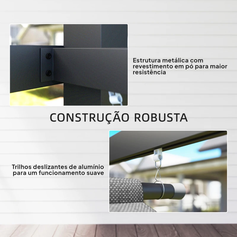 Outsunny Pérgola com Teto Retrátil de 390x293x220 cm Pérgola de Parede ou Independente com Lados Enroláveis Proteção UV30+ Cinzento