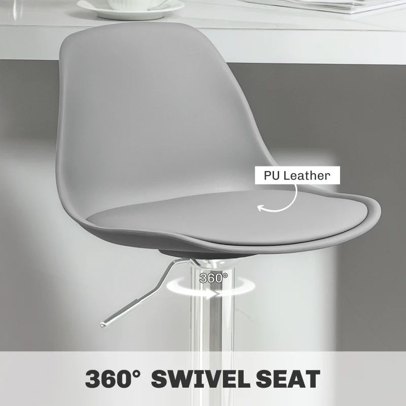 HOMCOM Zestaw 2 stołków barowych, krzeseł obrotowych z oparciem, regulowana wysokość, obciążenie do 120 kg, 42 x 41 x 82-104 cm, szare