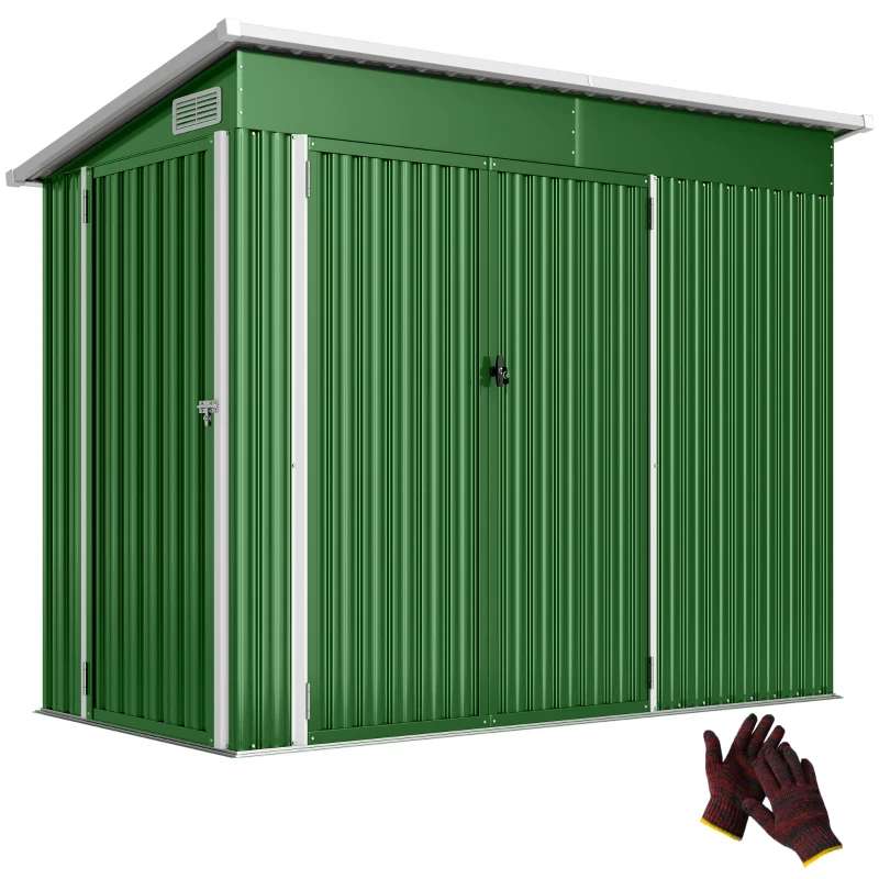 Outsunny Cobertizo de Jardín Exterior 2,7 m² 234x132x185 cm con Triple Puerta Cerradura y Ranuras de Ventilación Verde