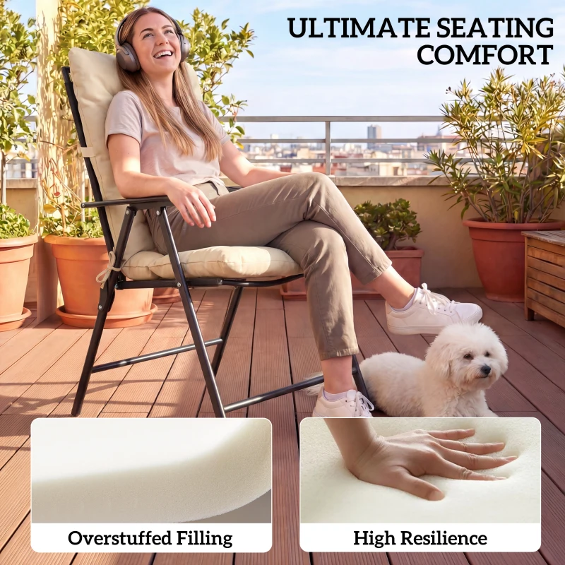 Outsunny Wodoodporne poduszki na krzesła z oparciem i paskami do użytku wewnętrznego i zewnętrznego, beżowe