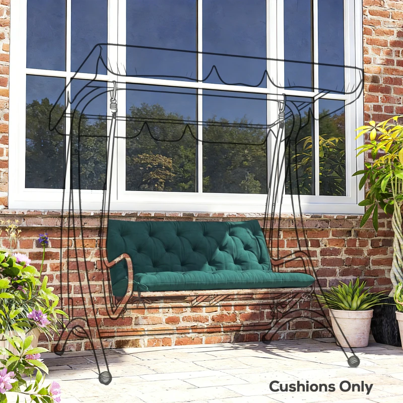 Outsunny 2 Seater Bench Pad, Garden Chair Cushion with Back and Ties for Indoor and Outdoor Use, 98 x 100 cm, Green