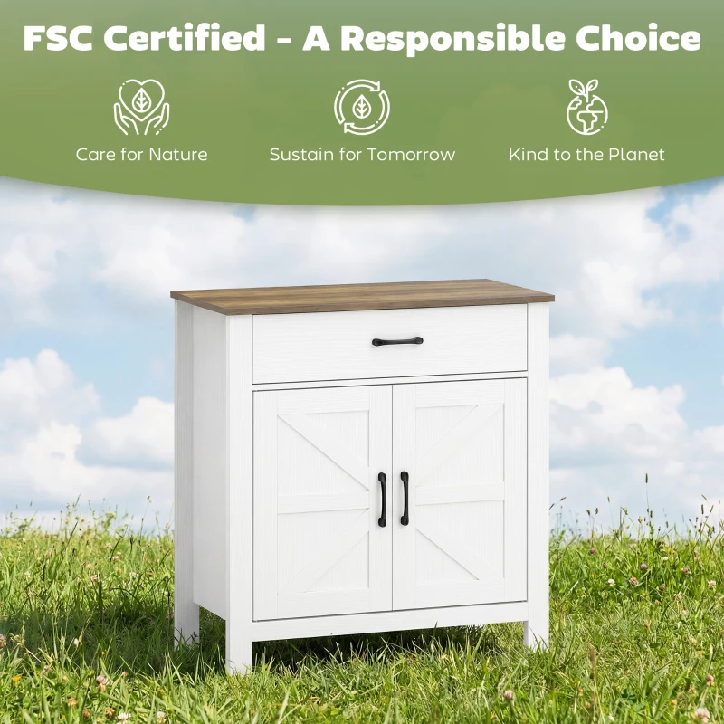 HOMCOM Komoda bufet w stylu wiejskim, szafka kuchenna z przesuwnymi drzwiami i regulowaną półką, biała