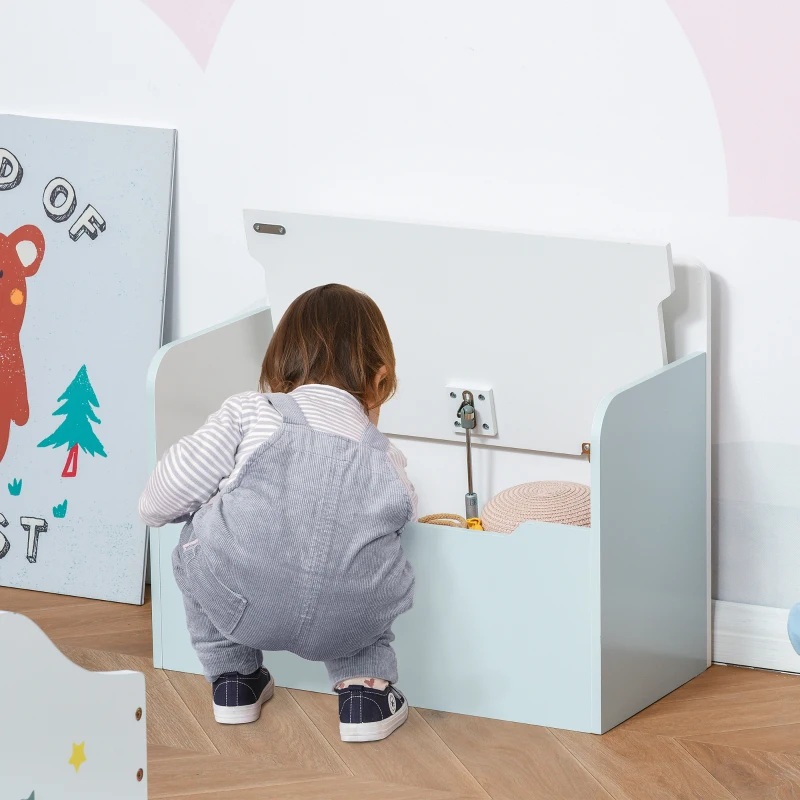 HOMCOM Coffre à jouets pour enfants banc meuble de rangement vérin pneumatique 60 x 30 x 50 cm blanc