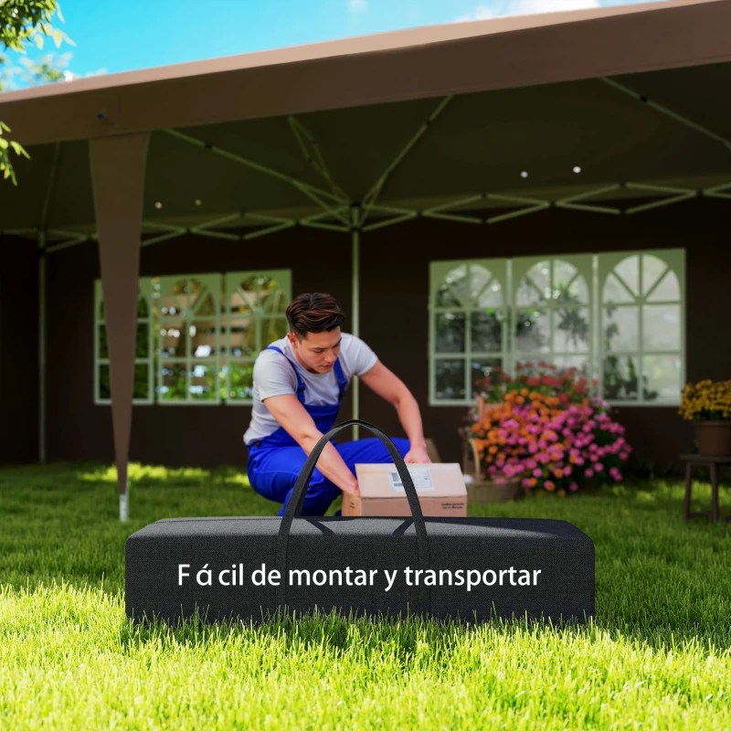 Outsunny Carpa Plegable 6x3 m Pop-up con 4 Laterales Desmontables Cenador de Jardín con 4 Ventanas y Bolsa de Transporte Café