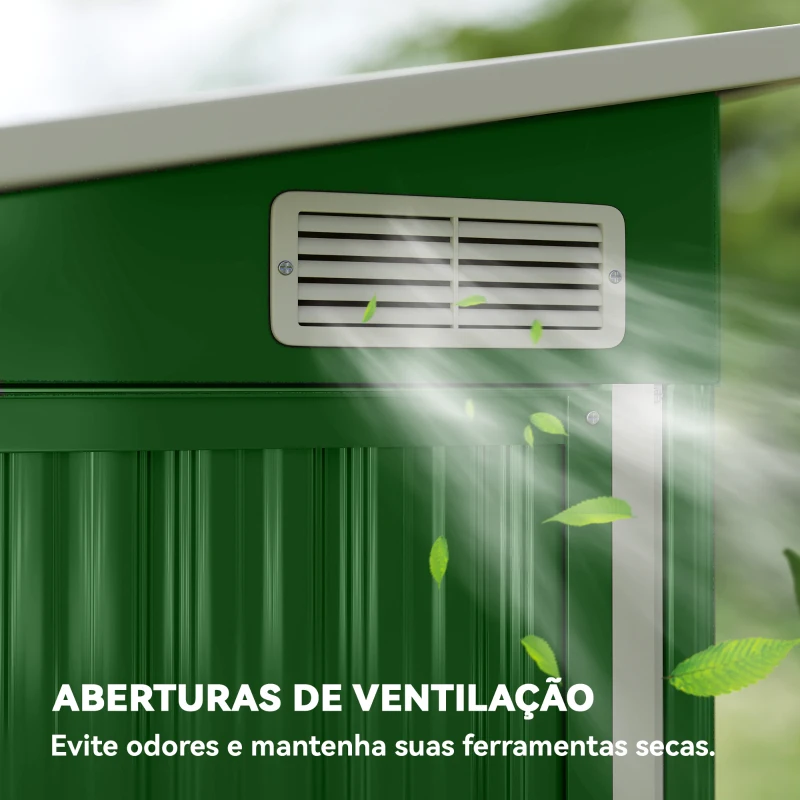 Outsunny Abrigo de Jardim Exterior 2,7 m² 234x132x185 cm com Três Portas Fechadura e Grelhas de Ventilação Verde
